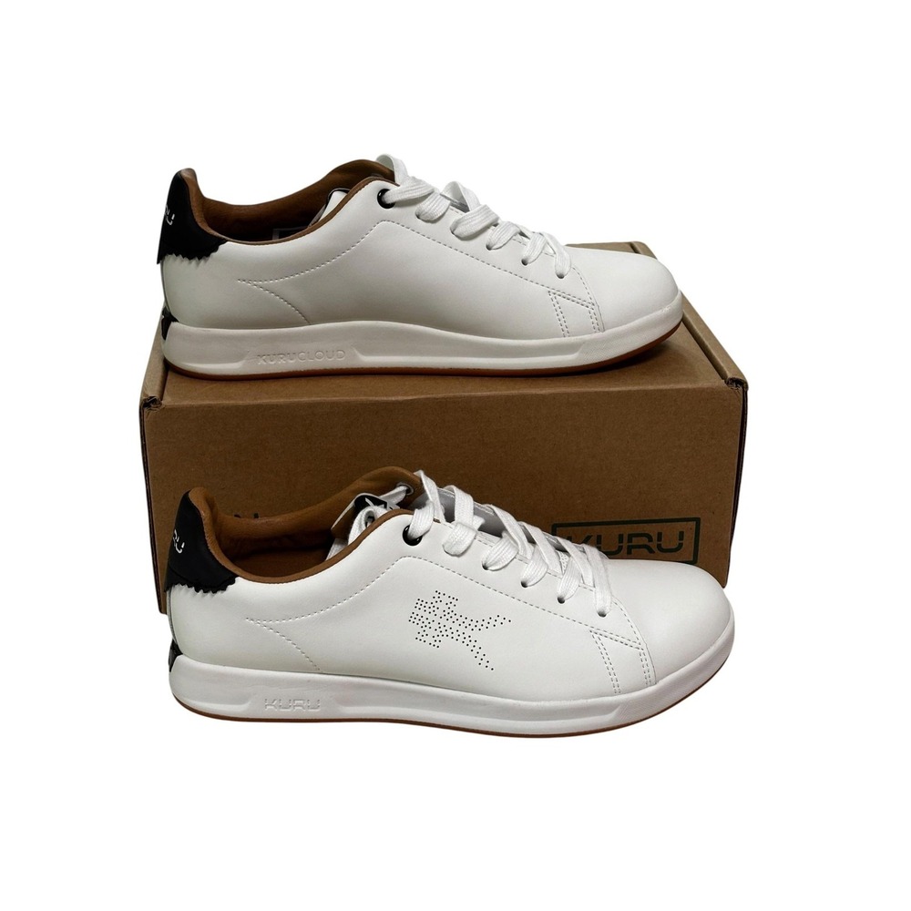 KURU Roam Shoes Mens Size 8.5 White Jet Black Leather Comfort Walking Sneakers